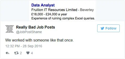 bad data analyst job ad tweet