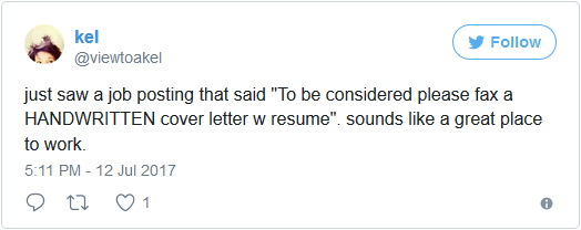 tweet about faxing handwritten cover letter