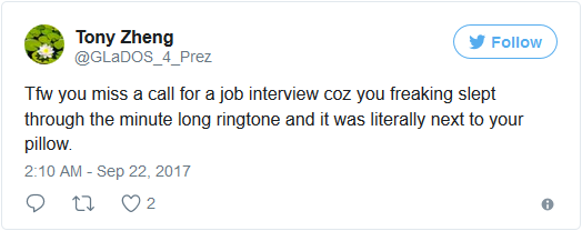 miss job interview call slept in tweet