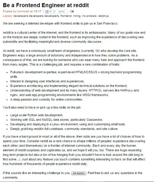 be fronted engineer at reddit recruitment marketing
