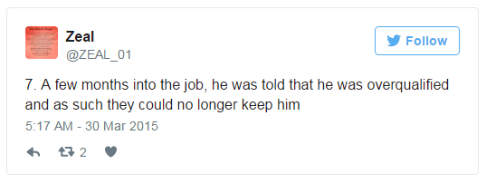 reasons overqualified job seekers are rejected tweet 2