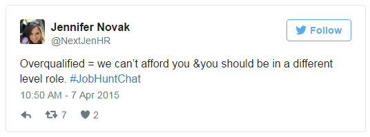 reasons overqualified job seekers are rejected tweet