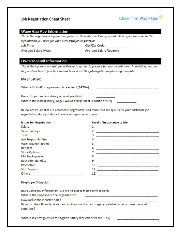 job negotiation cheat sheet