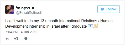 bekah rothwell israel internship tweet