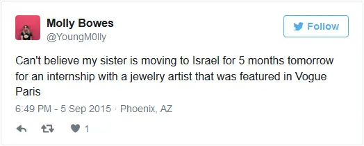 molly bowes israel internship jewelry artist tweet