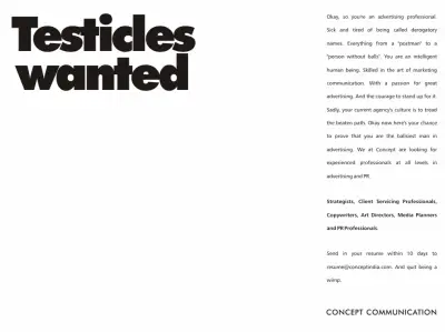 testicles wanted creative job ad