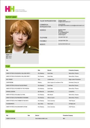 rupert grint actor resume