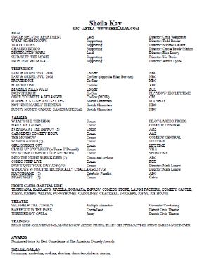 shiela kay actor resume