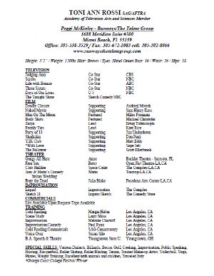 toni ann rossi actor resume