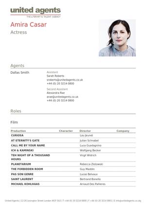 amira casar acting resume