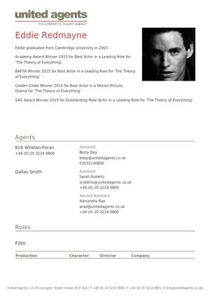 eddie redmayne acting resume
