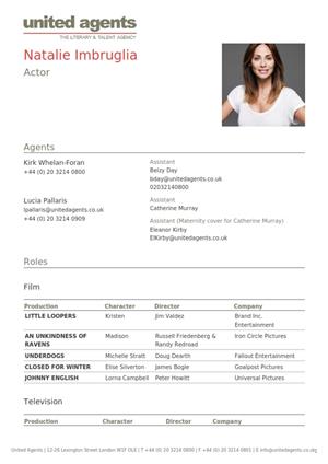 natalie imbruglia acting resume