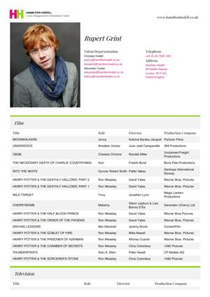 rupert grint acting resume