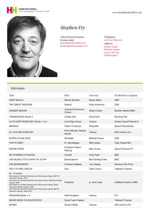 stephen fry acting resume