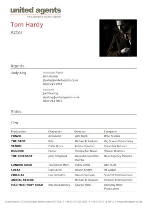 tom hardy acting resume