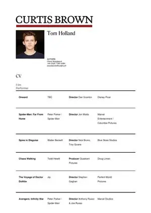 tom holland acting resume