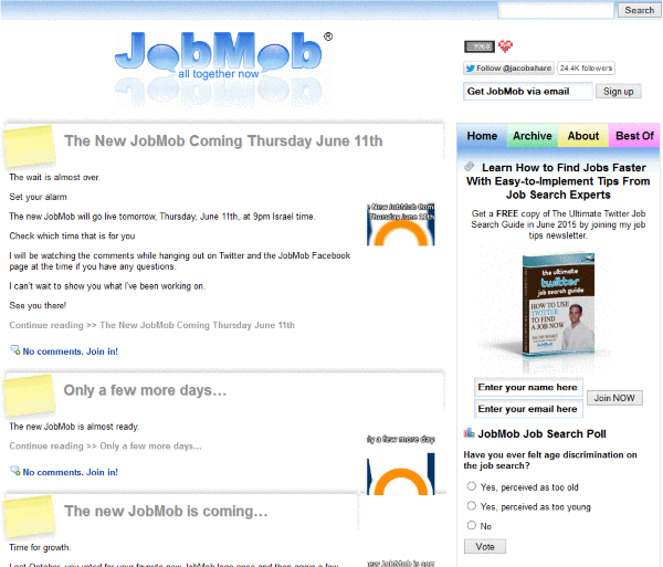 Animated gif of how JobMob has evolved between 2006-2019