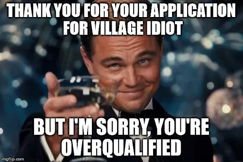village idiot overqualified meme