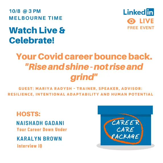Career Care Package Episode 101 Your Covid Career Bounce Back – Rise AND shine, not rise and grind