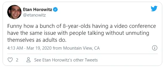 Funny how a bunch of 8-year-olds having a video conference have the same issue with people talking without unmuting themselves as adults do.